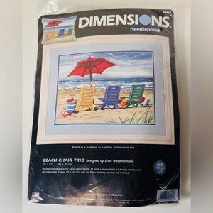 Dimensions Beach Chair Trio Needlepoint Kit. Finish in a Frame or as a Pillow.